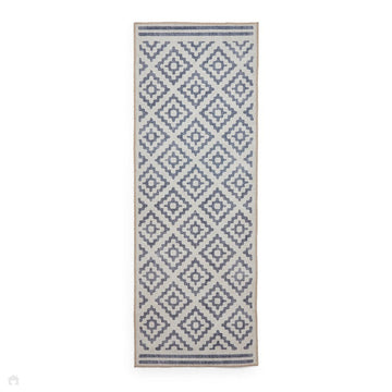 Washable Coral H1058 Modern Distressed Geometric Diamond Textured Recycled Lightweight Printed Polyester Flatweave Blue Runner-Think Rugs-Rug Love - The Most Loved Rug Store
